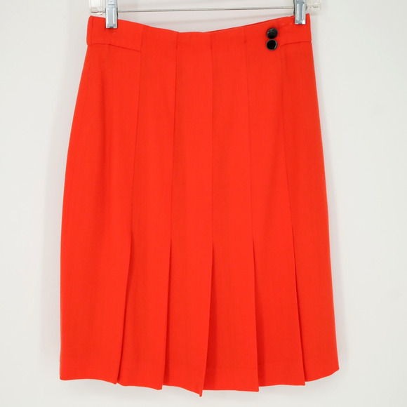 Laurel Skirt Womens 8 US 38 EU Red Orange Wool Pleated Lined Zip Vintage New - Picture 1 of 12